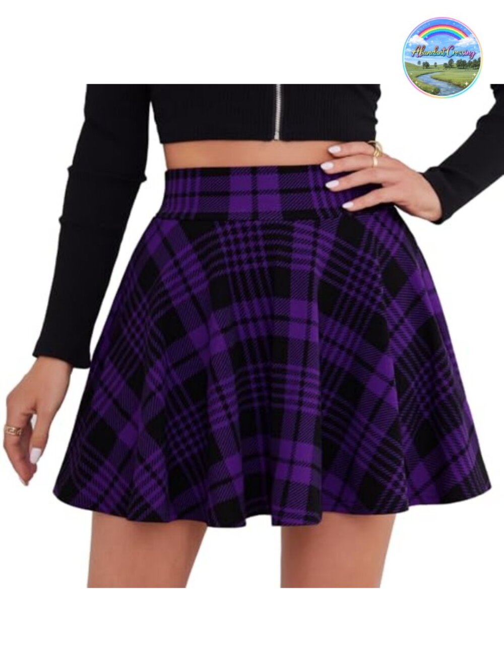 Skater Mini Skirt with Built-In Shorts Stretchy A-Line Skort